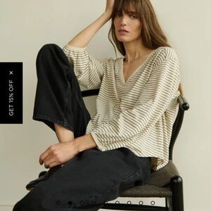 Nation LTD Cream and Black Striped Long Sleeve Tee